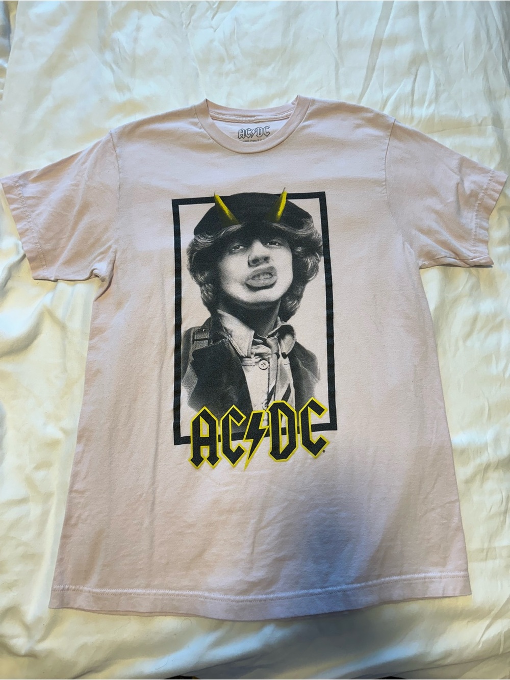 AC/DC Light Pink Short Sleeve Graphic Tee with Yellow Logo